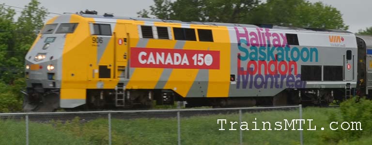 Locomotive VIA906 left side with Canada 150 colors/ coté gauche avec couleurs Canada 150